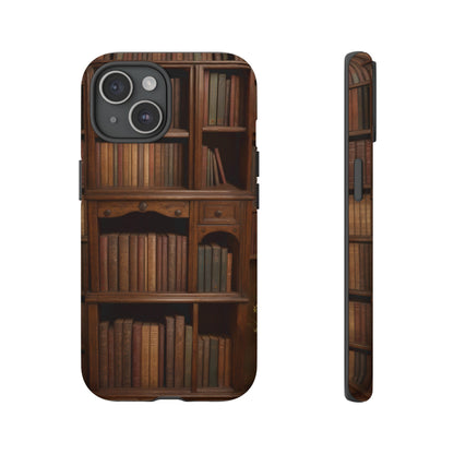 Book Shelf Phone Case – Vintage Library Design for iPhone, Samsung Galaxy, and Google Pixel Devices