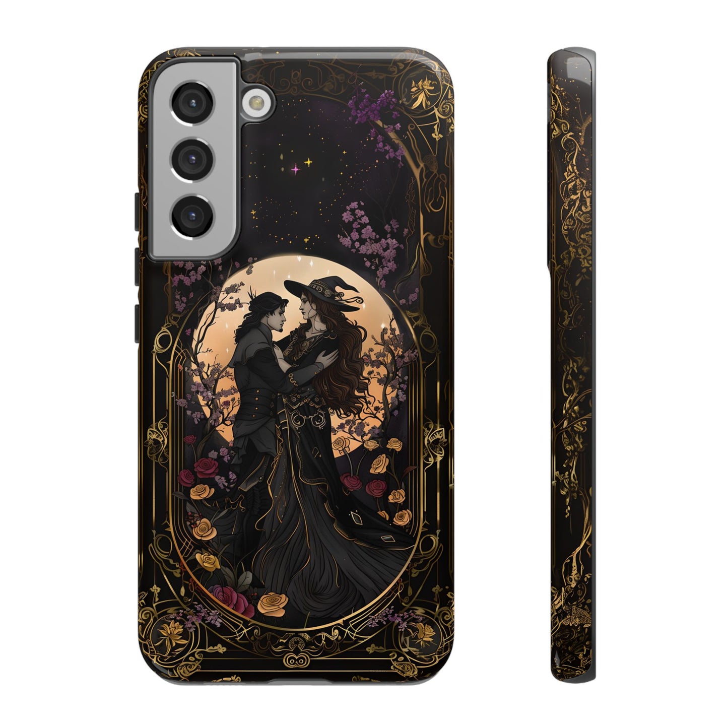 Gothic Romance Phone Case - Enchanted Witch and Lover Design for iPhone, Samsung Galaxy, and Google Pixel Devices