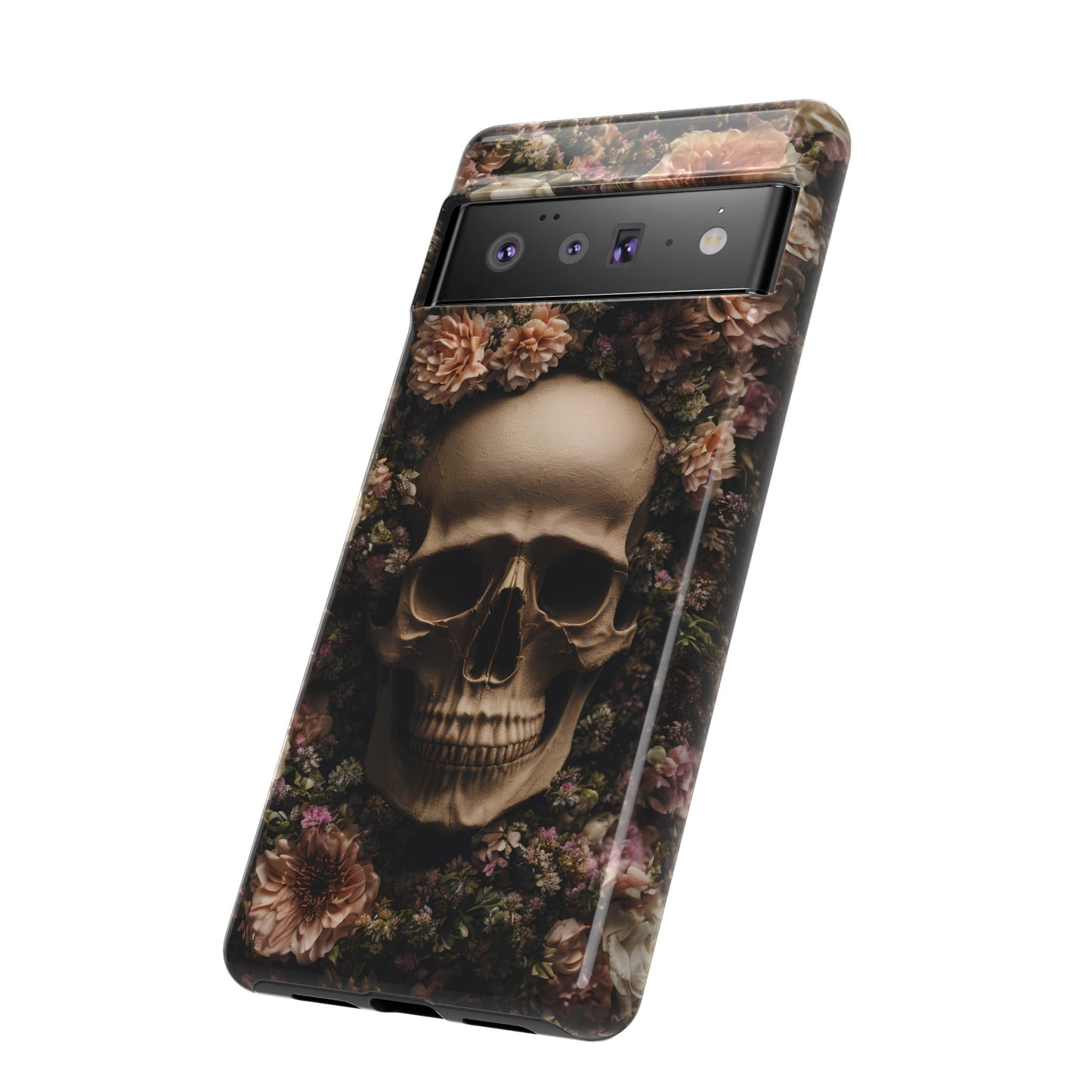 Skull and Flowers #2 Phone Case – Gothic Floral Design for iPhone, Samsung Galaxy, and Google Pixel Devices