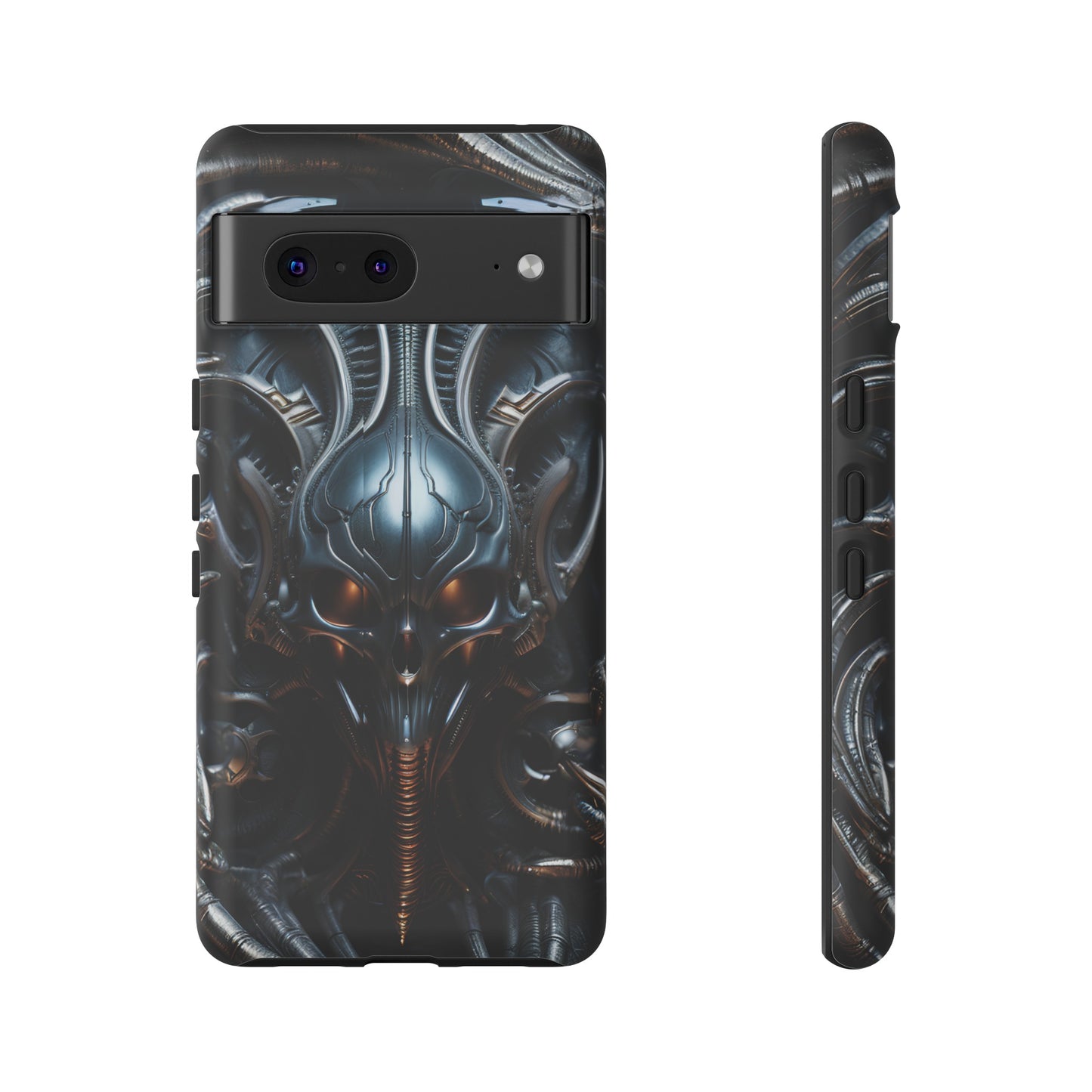 Metallic Alien Mask Phone Case – Futuristic Alien Horror Design for iPhone, Samsung Galaxy, and Google Pixel Devices