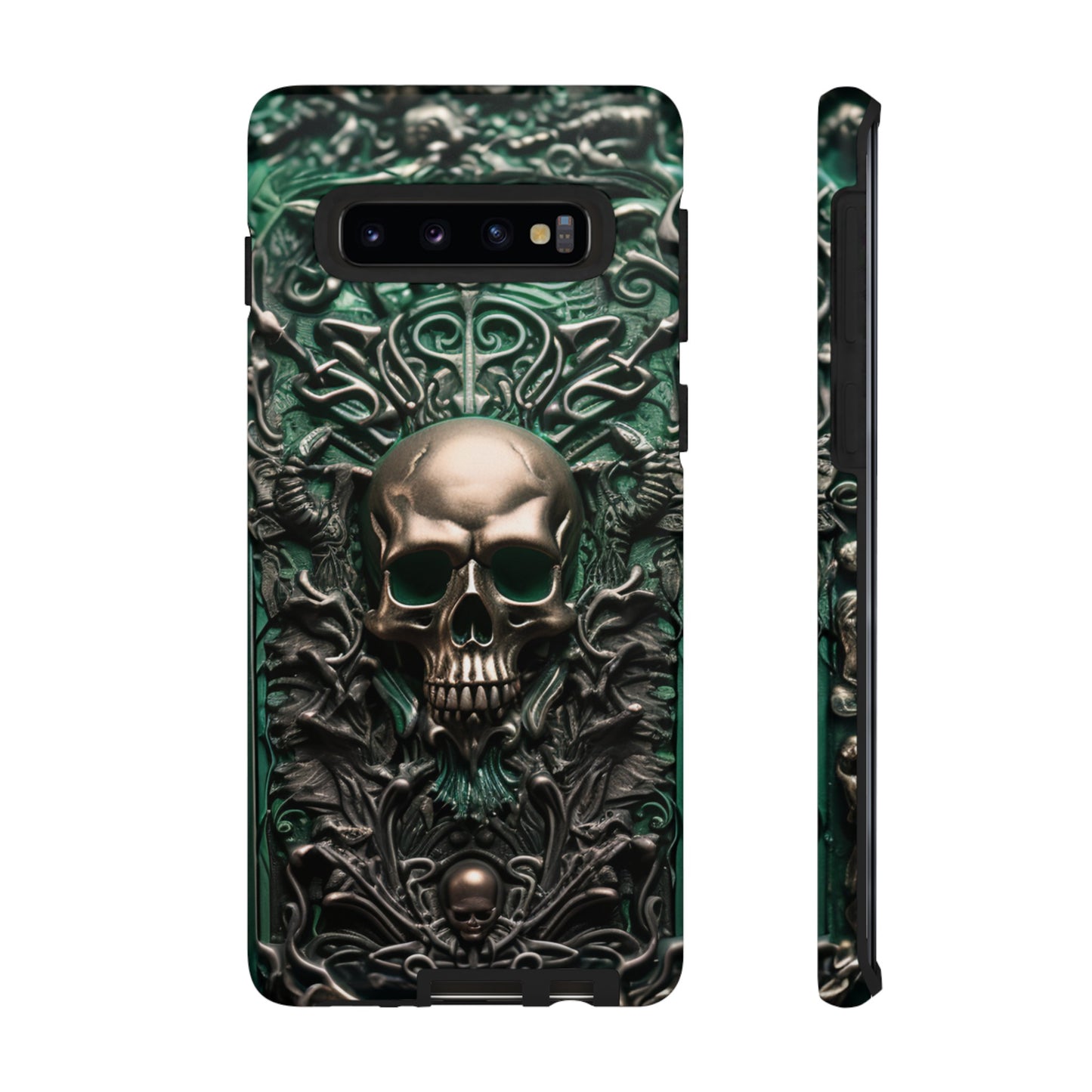 Green Skull Phone Case – Ornate Gothic Design for iPhone, Samsung Galaxy, and Google Pixel Devices