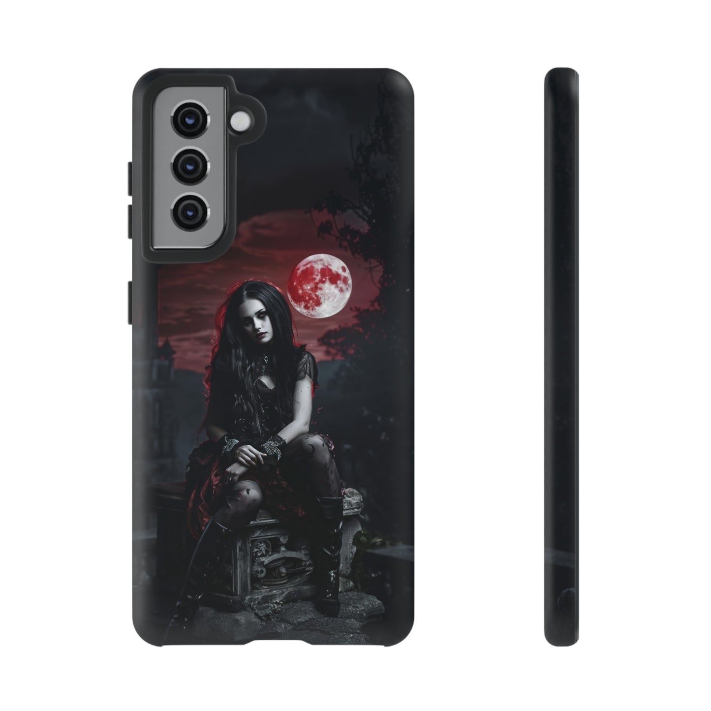 Gothic Vampire Girl Phone Case - Dark Fantasy Design with Blood Moon for iPhone,  Samsung Galaxy, and Google Pixel Devices