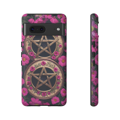 Pentacles in Pink Flowers Tough Phone Case – Mystical Floral Design for iPhone, Samsung Galaxy, and Google Pixel Devices