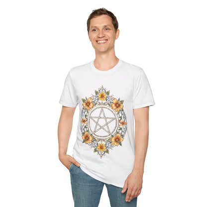 Pentacle Flower T-Shirt – Mystical Floral Pentagram Design for Wiccan and Pagan Fashion