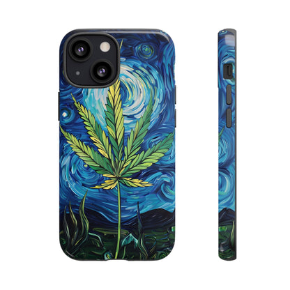 Pot Leaf Starry Night Phone Case – Artistic Marijuana Design for iPhone, Samsung Galaxy, and Google Pixel Devices