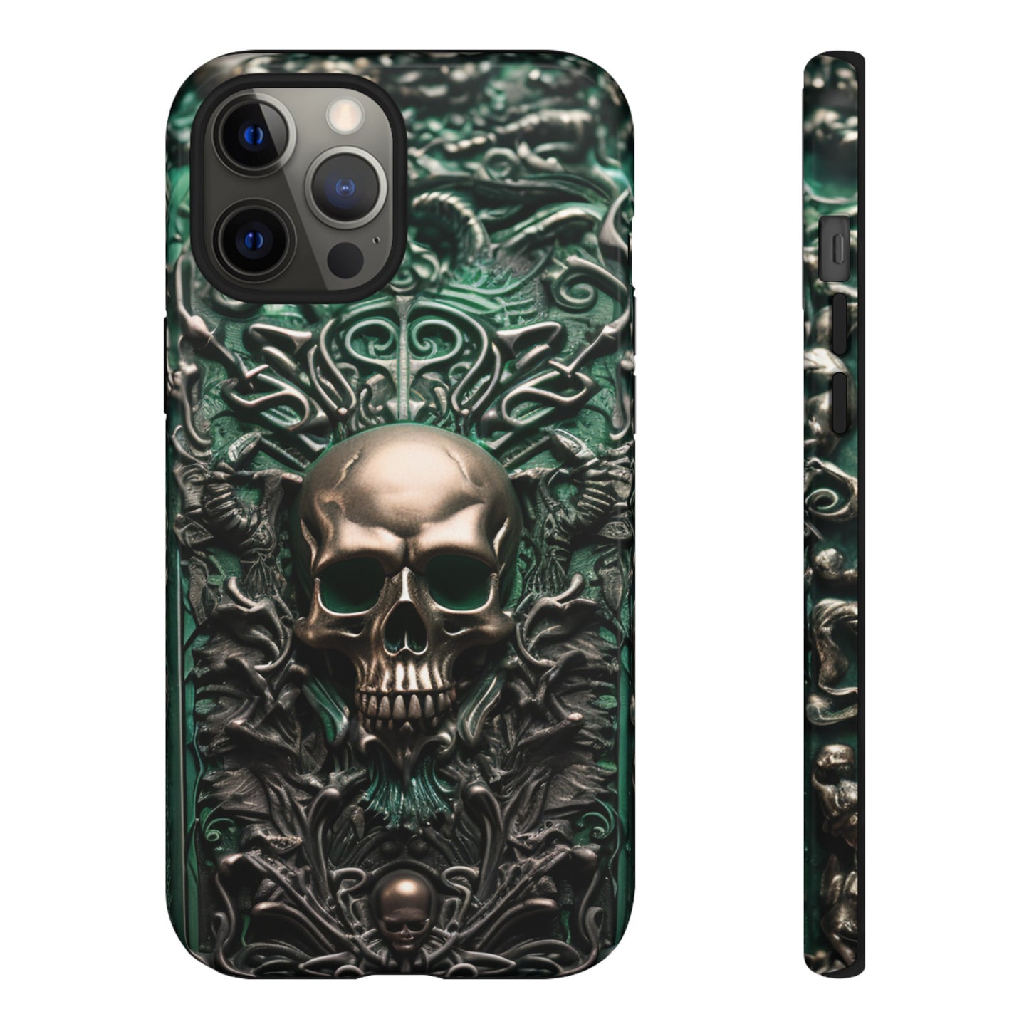 Green Skull Phone Case – Ornate Gothic Design for iPhone, Samsung Galaxy, and Google Pixel Devices