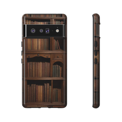 Book Shelf Phone Case – Vintage Library Design for iPhone, Samsung Galaxy, and Google Pixel Devices