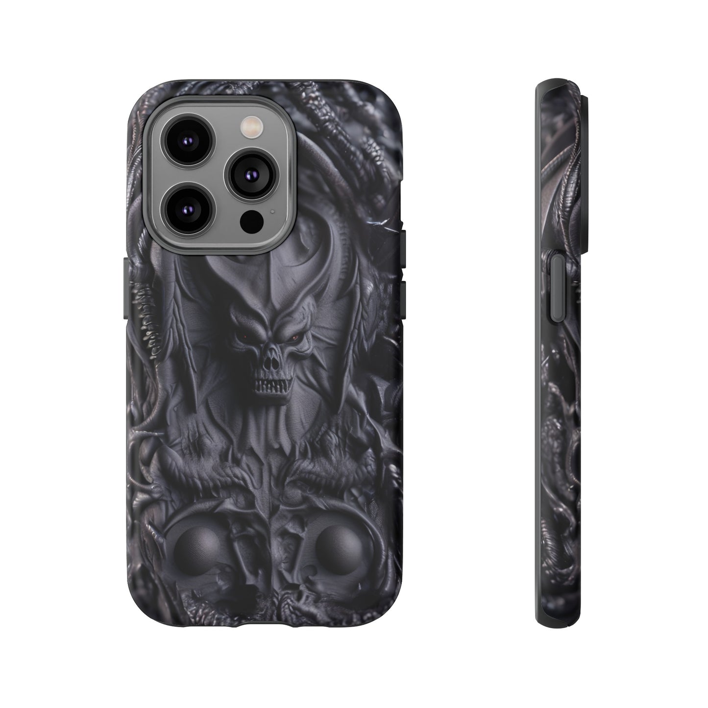 Black Demon Phone Case – Horned Hell Horror Design for iPhone, Samsung Galaxy, and Google Pixel Devices