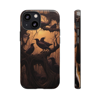 Ravens at Dusk Phone Case – Gothic Halloween Design with Edgar Allan Poe Inspired Crows for iPhone, Samsung Galaxy, and Google Pixel Devices