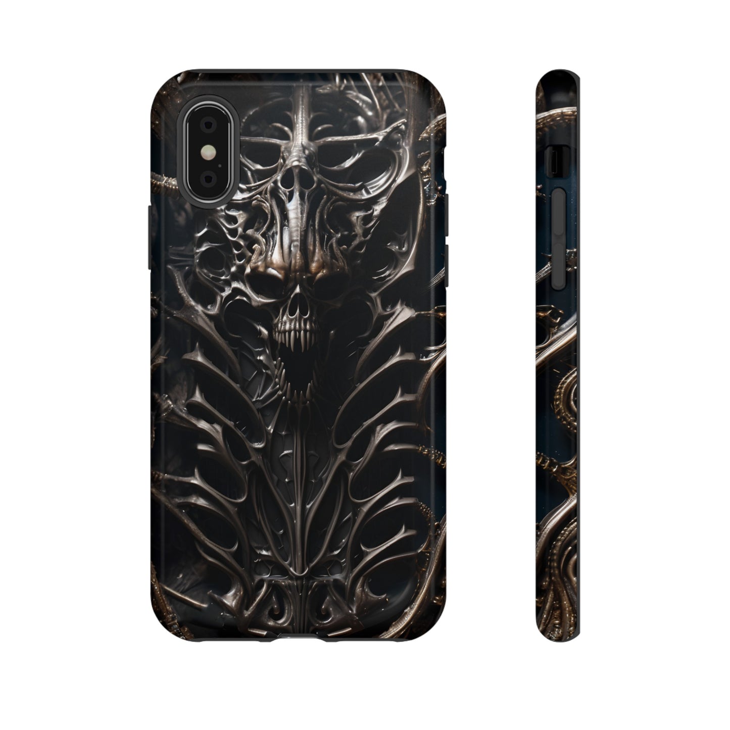 Biomechanical Horror 3 Tough Phone Case – Futuristic Alien Skull Design for iPhone, Samsung Galaxy, and Google Pixel Devices