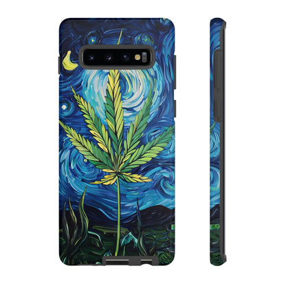 Pot Leaf Starry Night Phone Case – Artistic Marijuana Design for iPhone, Samsung Galaxy, and Google Pixel Devices