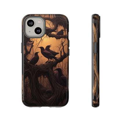 Ravens at Dusk Phone Case – Gothic Halloween Design with Edgar Allan Poe Inspired Crows for iPhone, Samsung Galaxy, and Google Pixel Devices