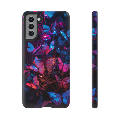 Neon Butterfly Garden Phone Case - Vibrant Nighttime Design for iPhone, Samsung Galaxy, and Google Pixel Devices