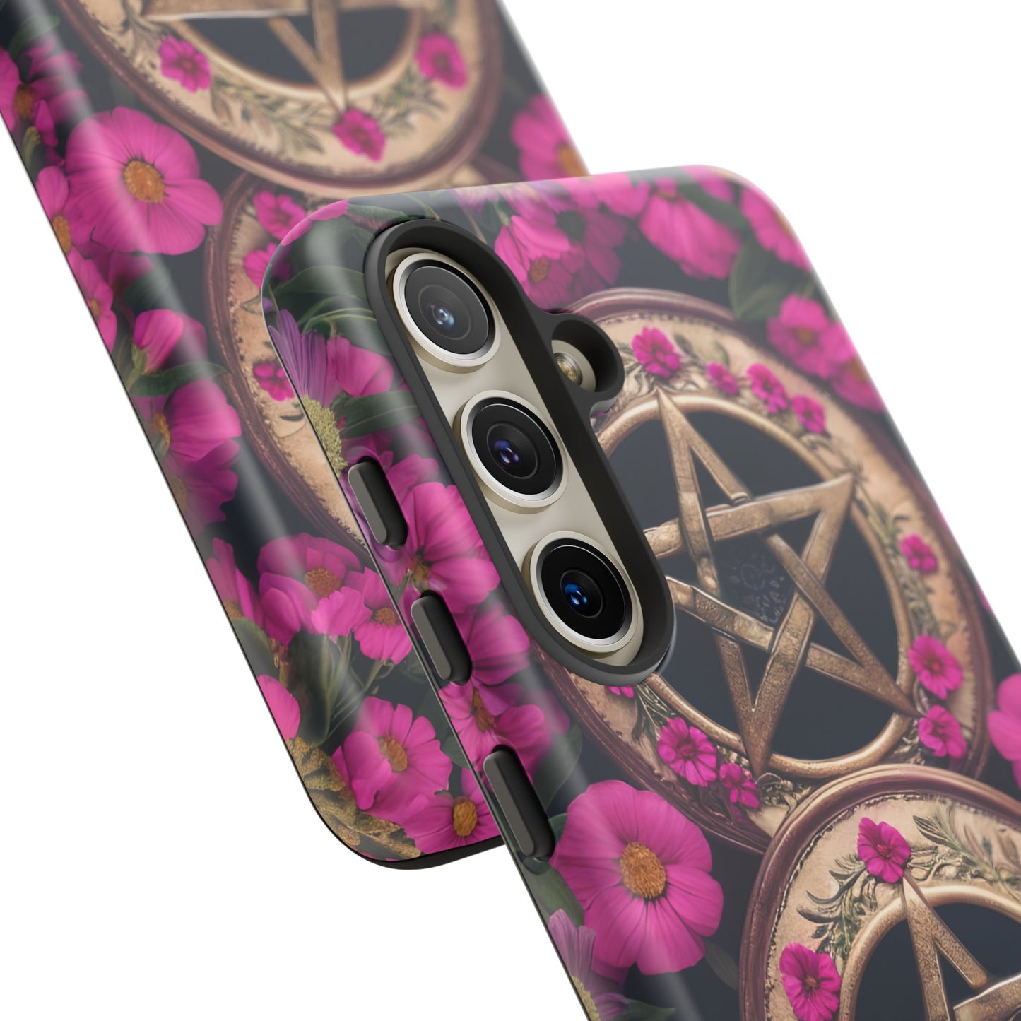 Pentacles in Pink Flowers Tough Phone Case – Mystical Floral Design for iPhone, Samsung Galaxy, and Google Pixel Devices