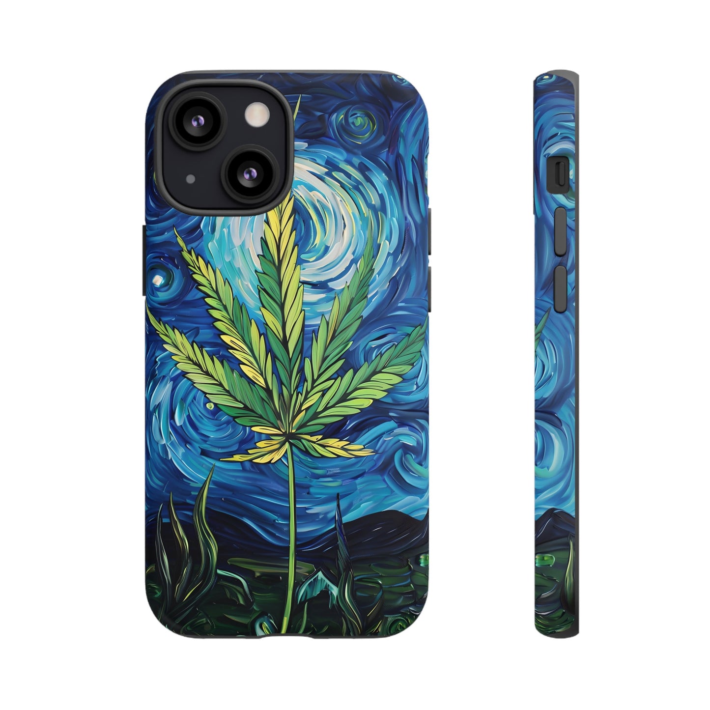 Pot Leaf Starry Night Phone Case – Artistic Marijuana Design for iPhone, Samsung Galaxy, and Google Pixel Devices