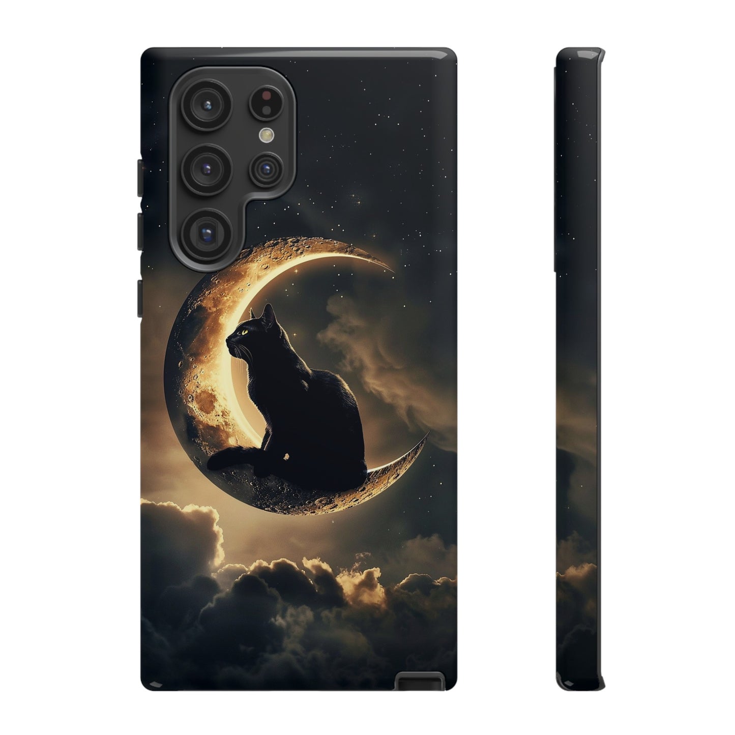 Black Cat on Crescent Moon Phone Case - Mystical Night Sky Design for iPhone, Samsung Galaxy, and Google Pixel Devices