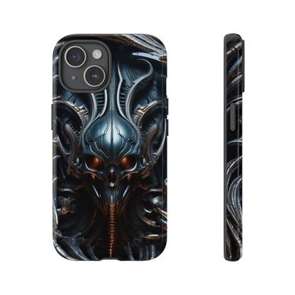 Metallic Alien Mask Phone Case – Futuristic Alien Horror Design for iPhone, Samsung Galaxy, and Google Pixel Devices