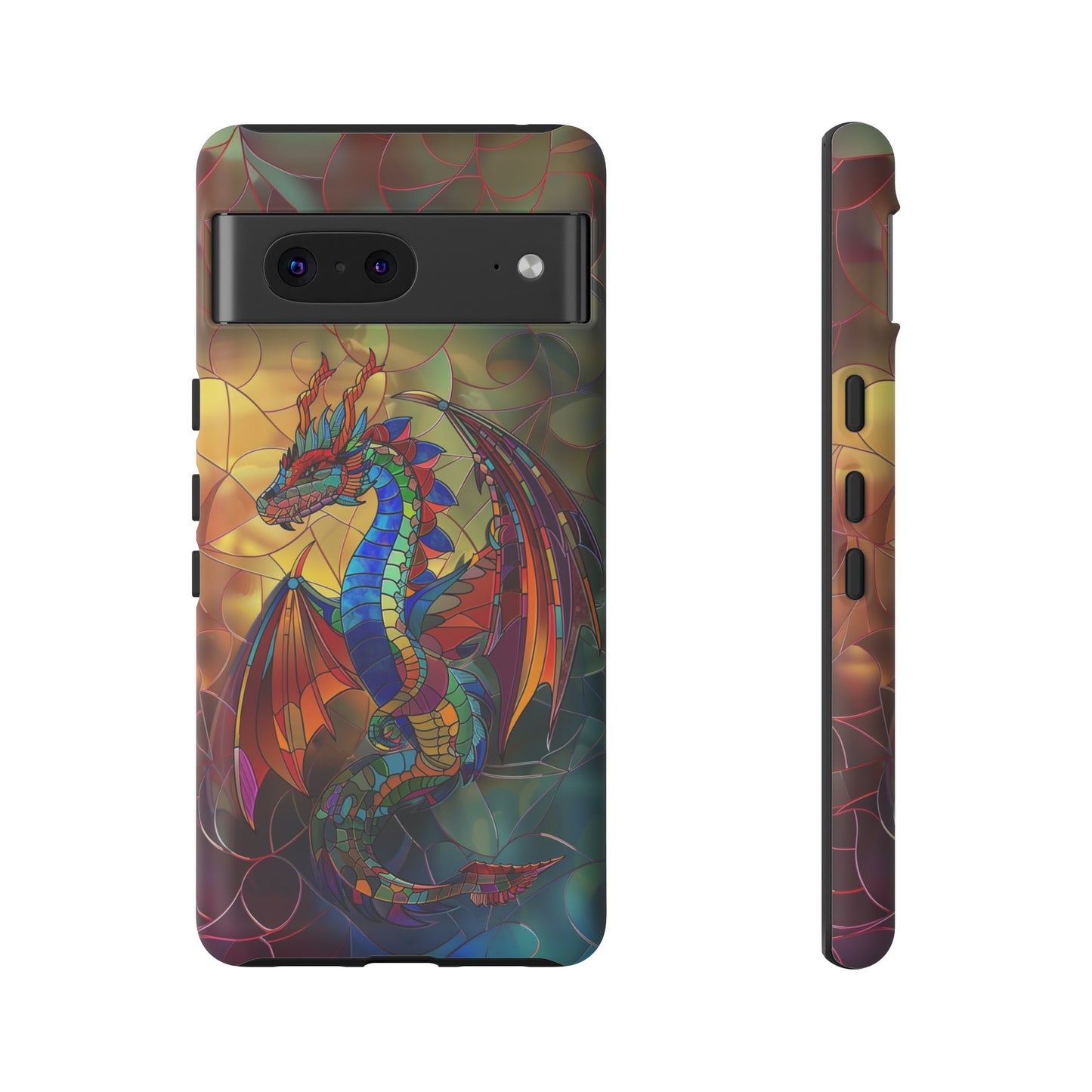 Stained Glass Dragon Phone Case - Colorful Fantasy Design for iPhone, Samsung Galaxy, Google Pixel Devices