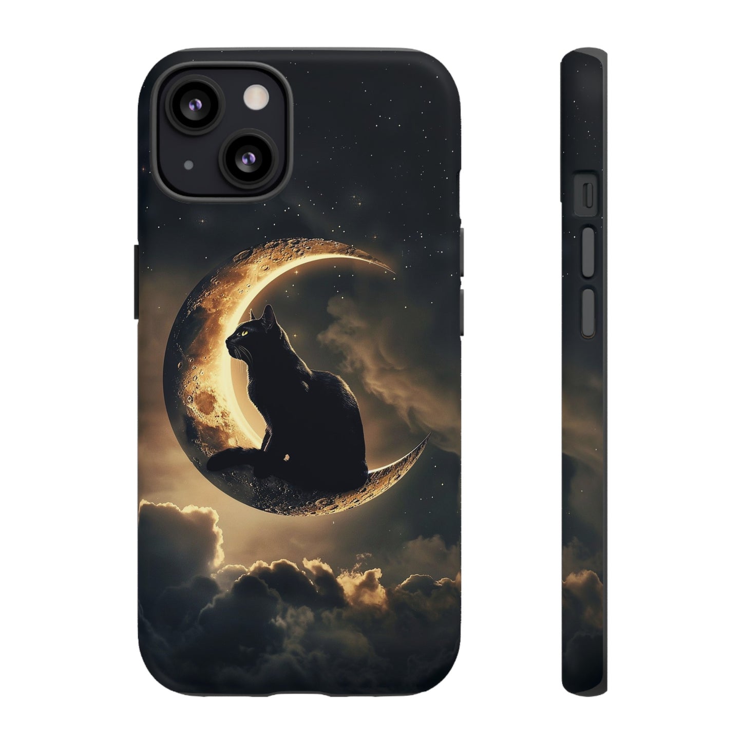 Black Cat on Crescent Moon Phone Case - Mystical Night Sky Design for iPhone, Samsung Galaxy, and Google Pixel Devices