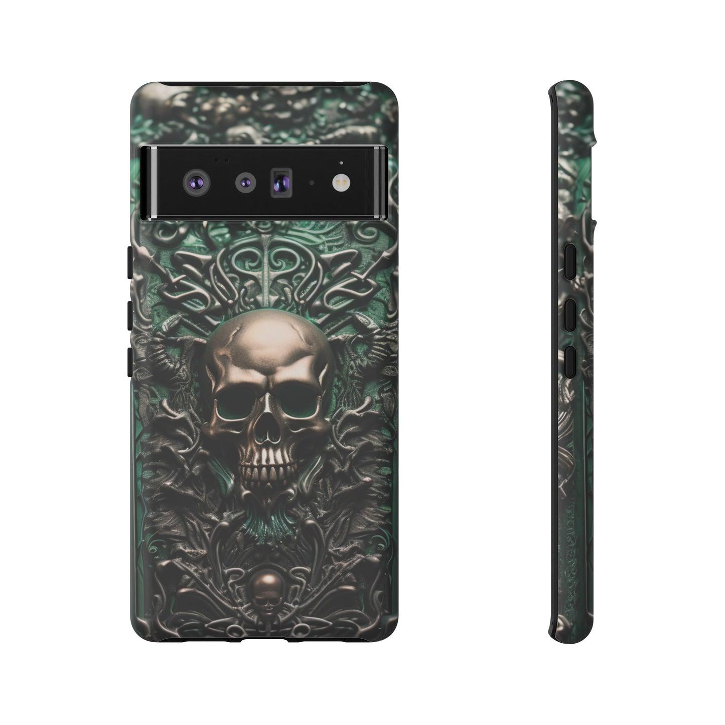 Green Skull Phone Case – Ornate Gothic Design for iPhone, Samsung Galaxy, and Google Pixel Devices