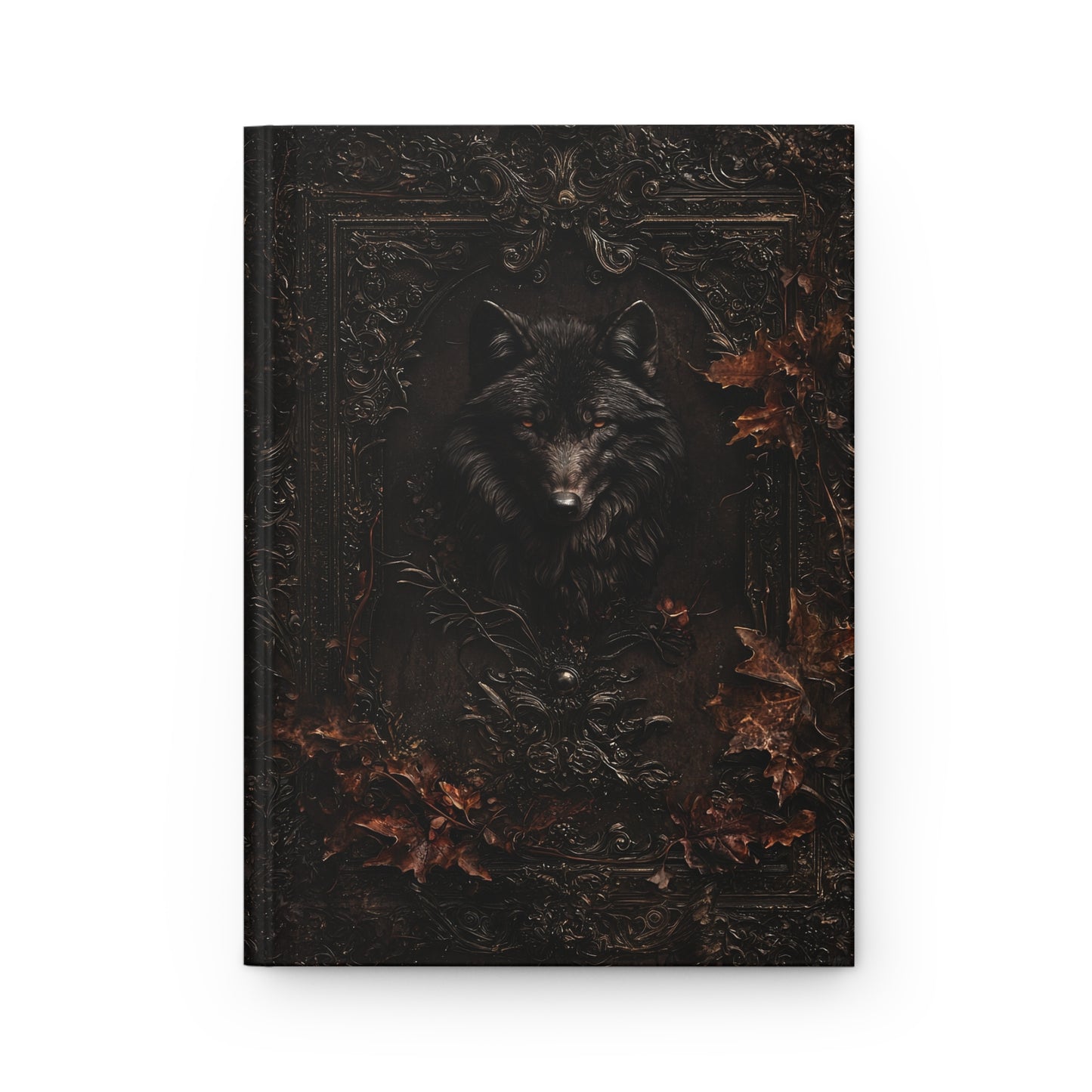 Mystical Black Wolf Journal - Vintage Leather Look Notebook with Dark Accents