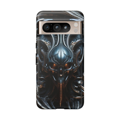 Metallic Alien Mask Phone Case – Futuristic Alien Horror Design for iPhone, Samsung Galaxy, and Google Pixel Devices