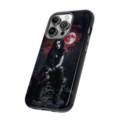 Gothic Vampire Girl Phone Case - Dark Fantasy Design with Blood Moon for iPhone,  Samsung Galaxy, and Google Pixel Devices