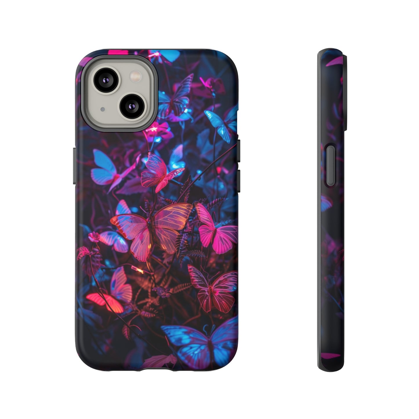 Neon Butterfly Garden Phone Case - Vibrant Nighttime Design for iPhone, Samsung Galaxy, and Google Pixel Devices