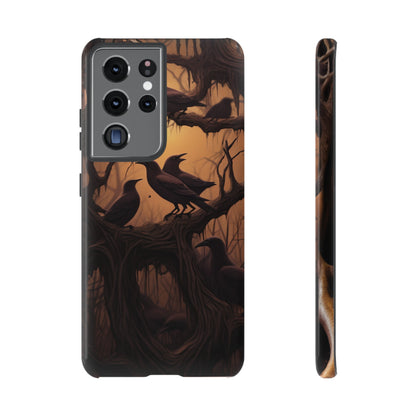 Ravens at Dusk Phone Case – Gothic Halloween Design with Edgar Allan Poe Inspired Crows for iPhone, Samsung Galaxy, and Google Pixel Devices