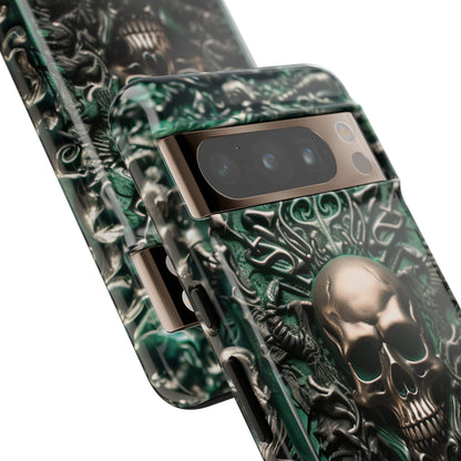 Green Skull Phone Case – Ornate Gothic Design for iPhone, Samsung Galaxy, and Google Pixel Devices