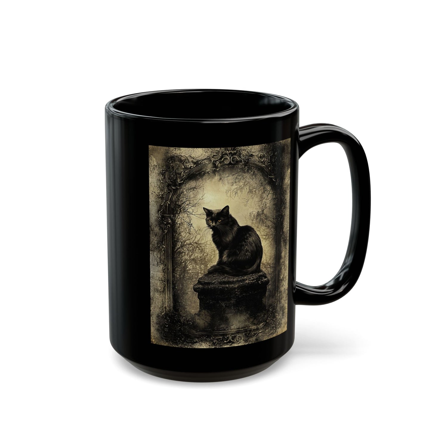 Vintage Black Cat Art Mug