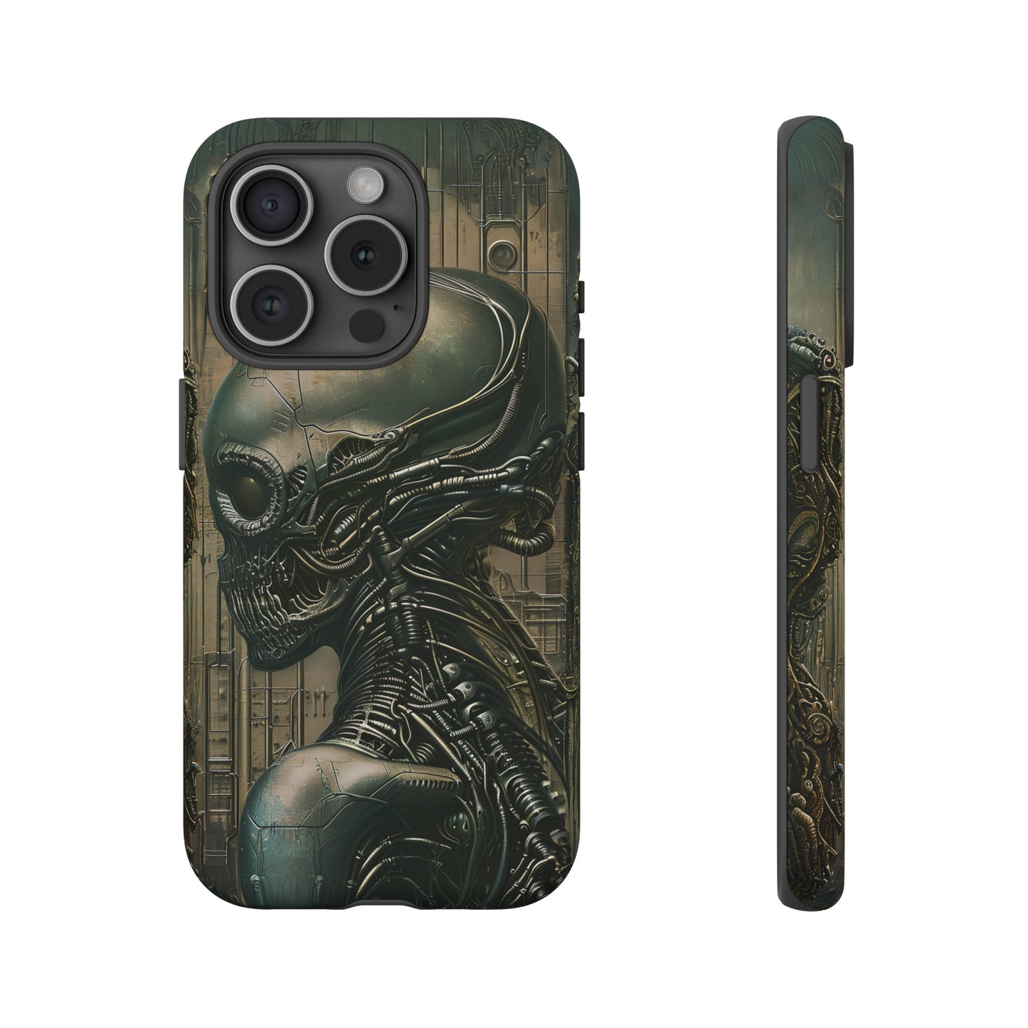 Biomechanical Android Phone Case – Futuristic Alien Horror H.R. Giger-Inspired Design for iPhone, Samsung Galaxy, and Google Pixel Devices