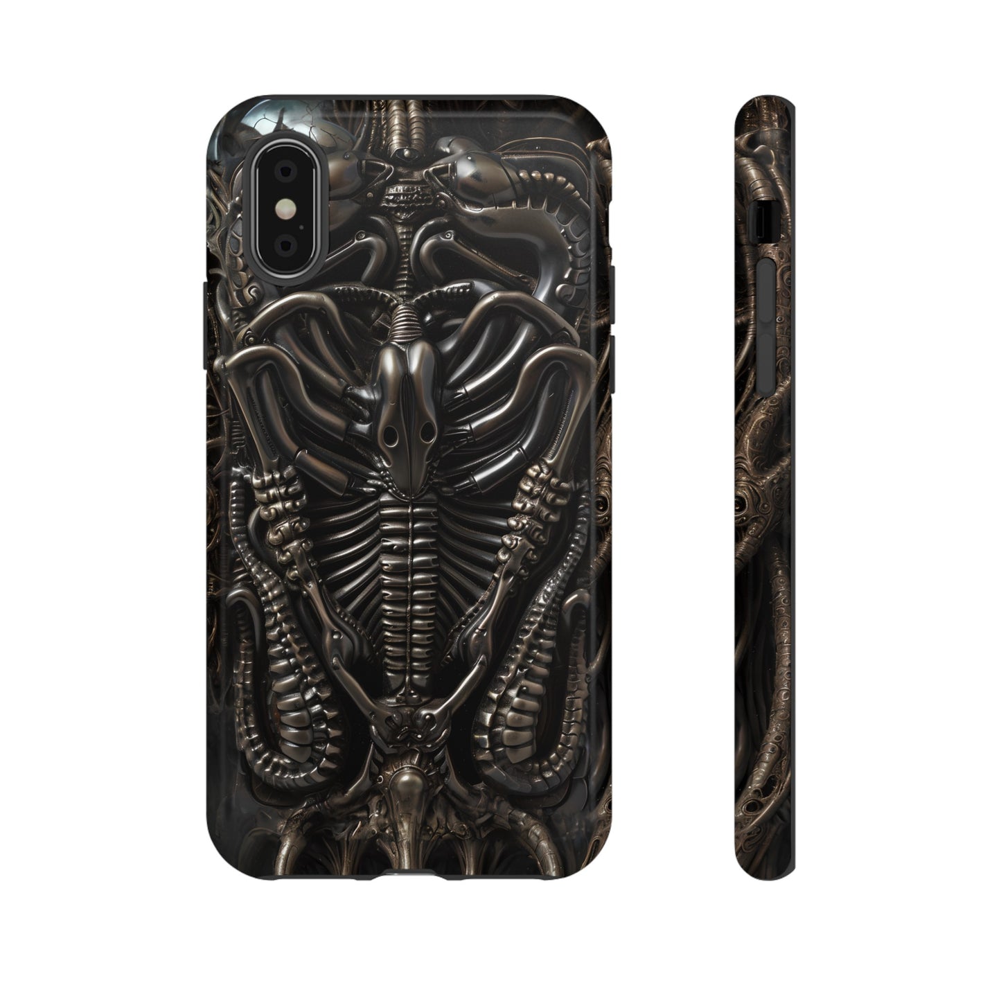 Biomechanical Nightmares Tough Phone Case – Alien Horror Design for iPhone and Samsung Galaxy Devices