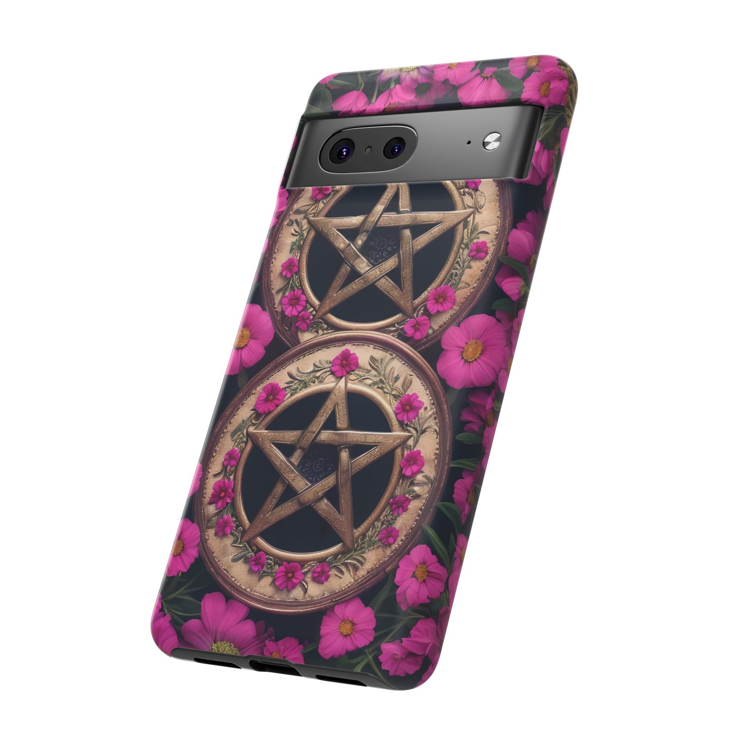 Pentacles in Pink Flowers Tough Phone Case – Mystical Floral Design for iPhone, Samsung Galaxy, and Google Pixel Devices