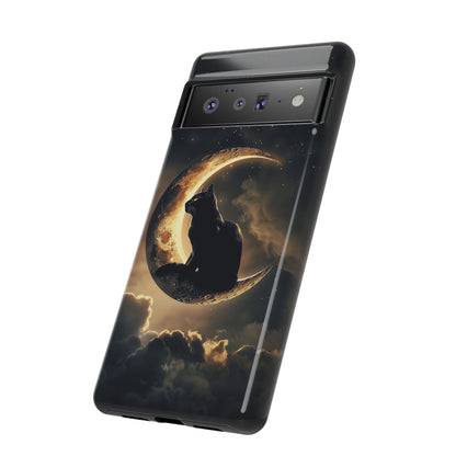 Black Cat on Crescent Moon Phone Case - Mystical Night Sky Design for iPhone, Samsung Galaxy, and Google Pixel Devices