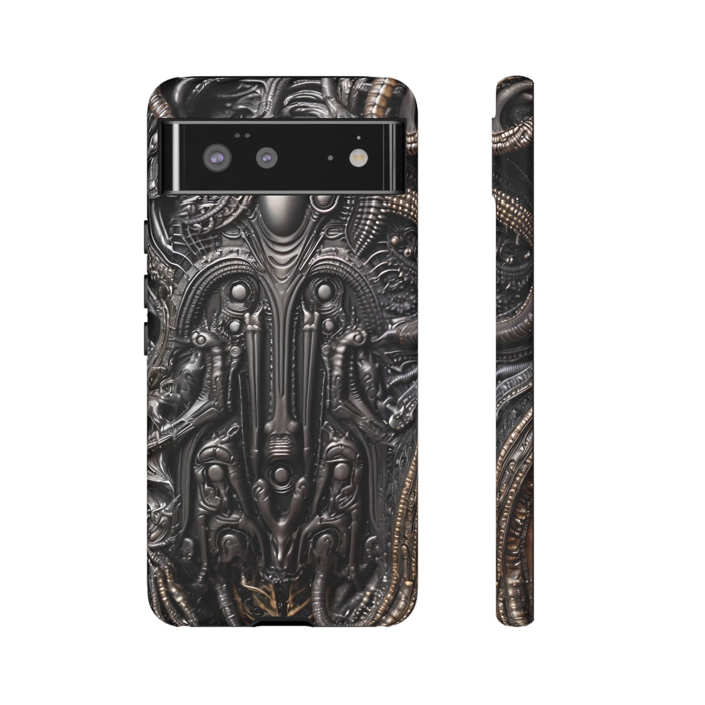 Biomechanical Horror Phone Case – Dark Sci-Fi Design for iPhone, Samsung Galaxy, Google Pixel Devices