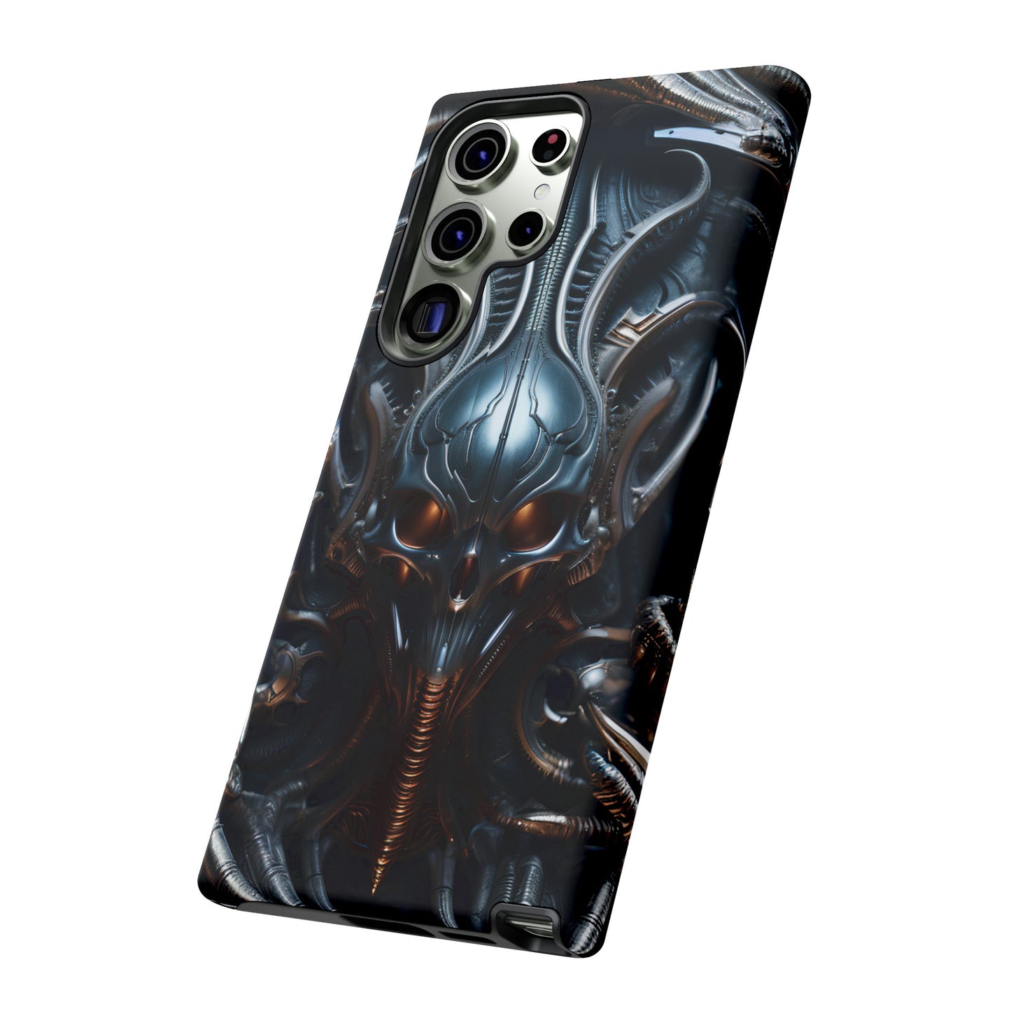 Metallic Alien Mask Phone Case – Futuristic Alien Horror Design for iPhone, Samsung Galaxy, and Google Pixel Devices