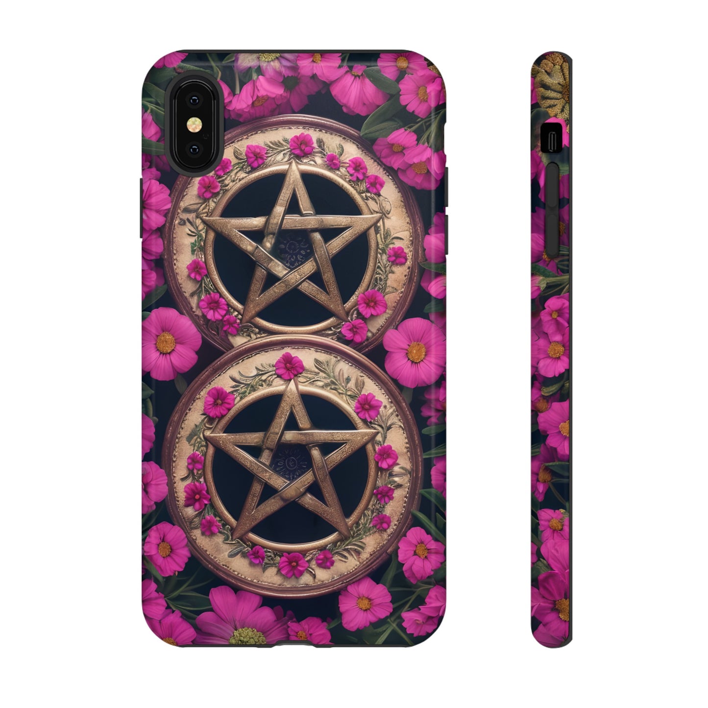 Pentacles in Pink Flowers Tough Phone Case – Mystical Floral Design for iPhone, Samsung Galaxy, and Google Pixel Devices