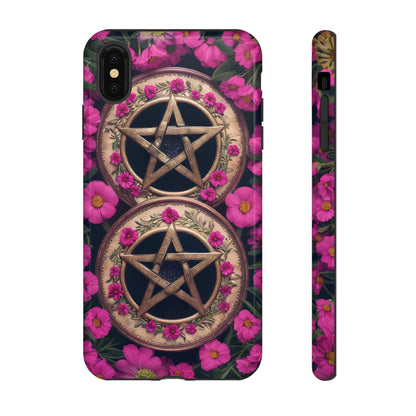 Pentacles in Pink Flowers Tough Phone Case – Mystical Floral Design for iPhone, Samsung Galaxy, and Google Pixel Devices