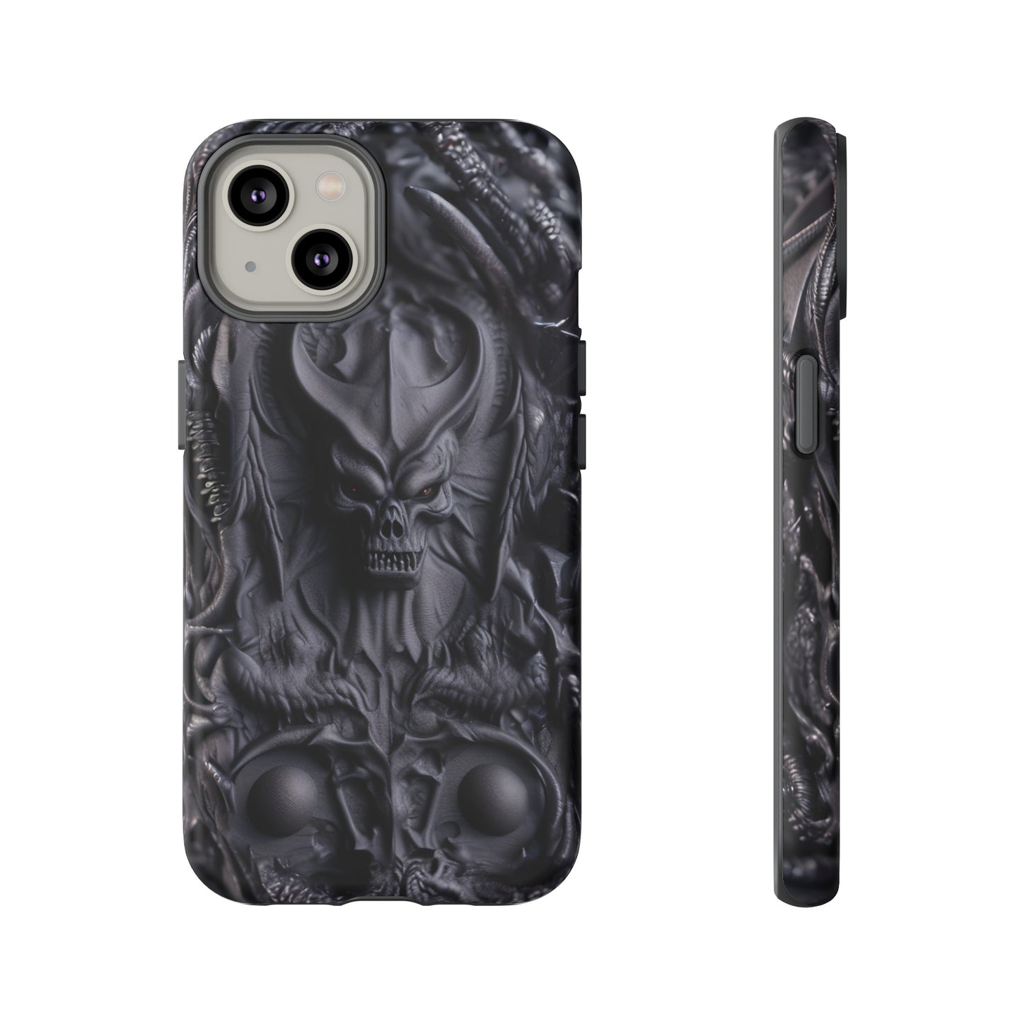 Black Demon Phone Case – Horned Hell Horror Design for iPhone, Samsung Galaxy, and Google Pixel Devices