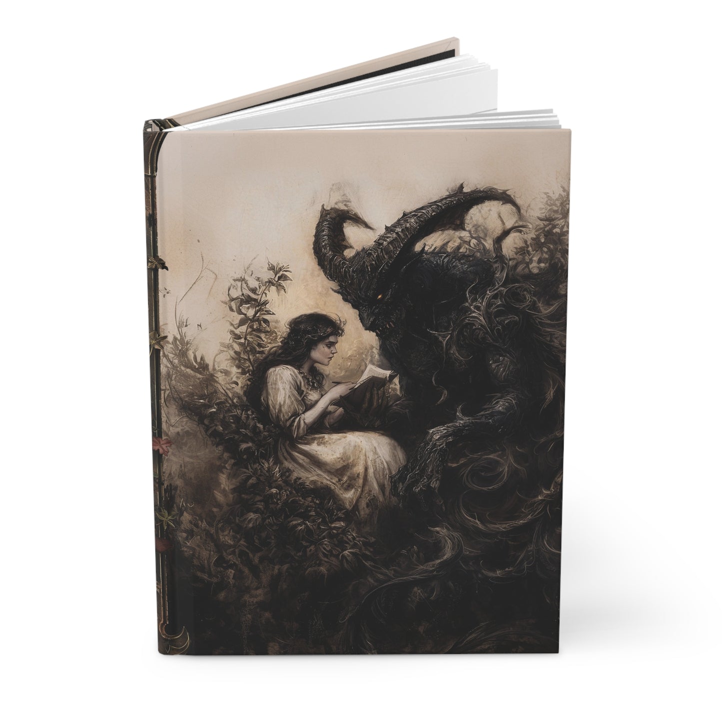 Vintage Gothic Enchanted Forest with Demon and Woman Hardcover Notebook