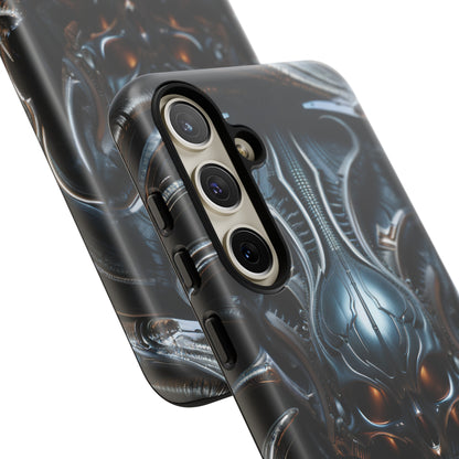 Metallic Alien Mask Phone Case – Futuristic Alien Horror Design for iPhone, Samsung Galaxy, and Google Pixel Devices