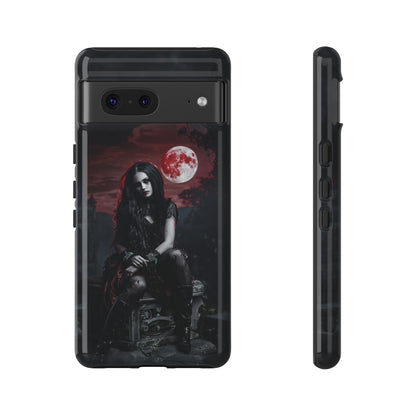 Gothic Vampire Girl Phone Case - Dark Fantasy Design with Blood Moon for iPhone,  Samsung Galaxy, and Google Pixel Devices