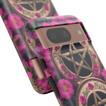 Pentacles in Pink Flowers Tough Phone Case – Mystical Floral Design for iPhone, Samsung Galaxy, and Google Pixel Devices