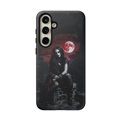 Gothic Vampire Girl Phone Case - Dark Fantasy Design with Blood Moon for iPhone,  Samsung Galaxy, and Google Pixel Devices