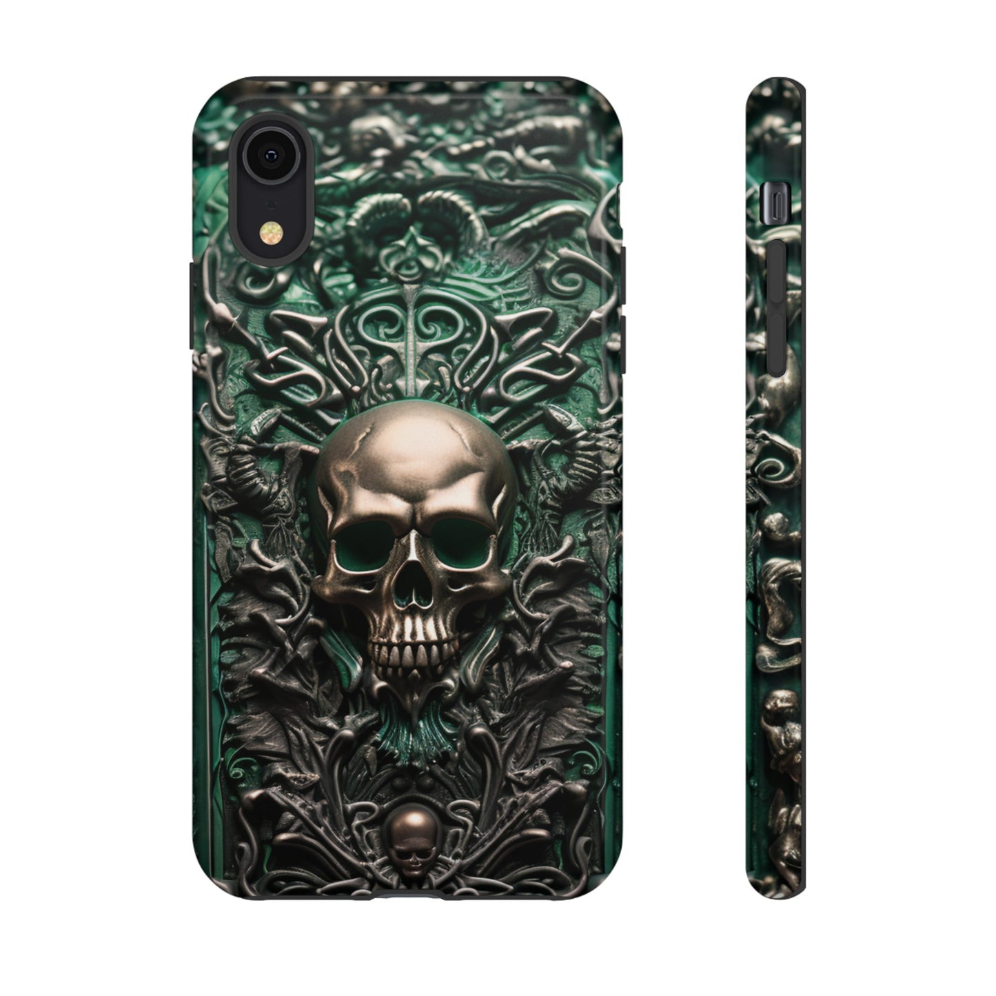 Green Skull Phone Case – Ornate Gothic Design for iPhone, Samsung Galaxy, and Google Pixel Devices