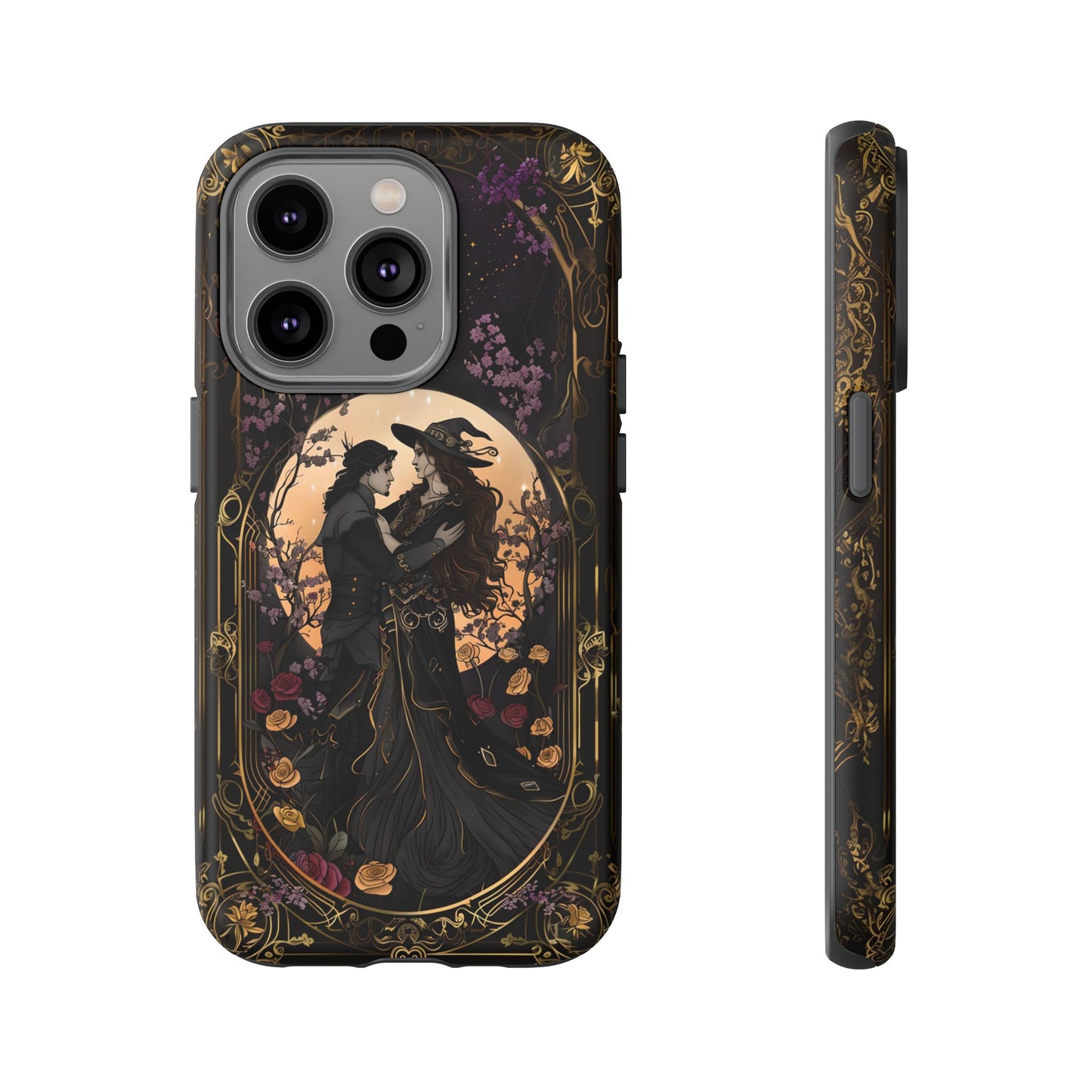 Gothic Romance Phone Case - Enchanted Witch and Lover Design for iPhone, Samsung Galaxy, and Google Pixel Devices