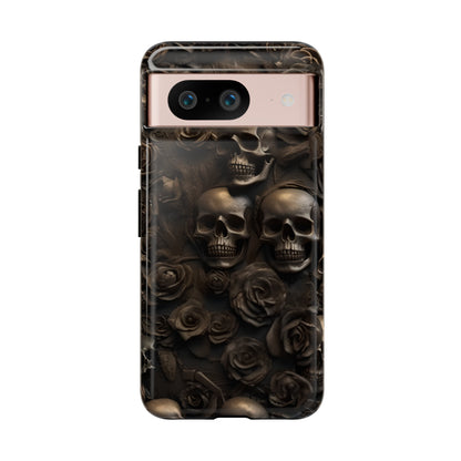 Sepia Gothic Skulls and Roses Phone Case – Dark Floral Design for iPhone, Samsung Galaxy, and Google Pixel Devices