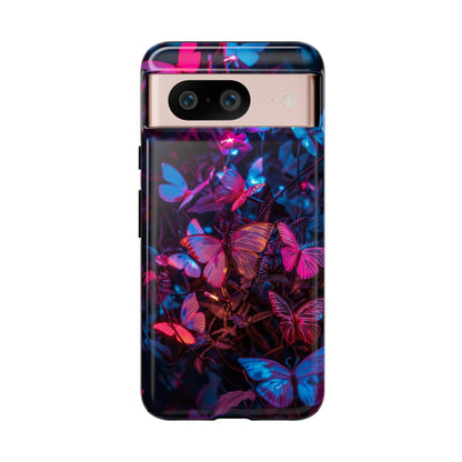 Neon Butterfly Garden Phone Case - Vibrant Nighttime Design for iPhone, Samsung Galaxy, and Google Pixel Devices