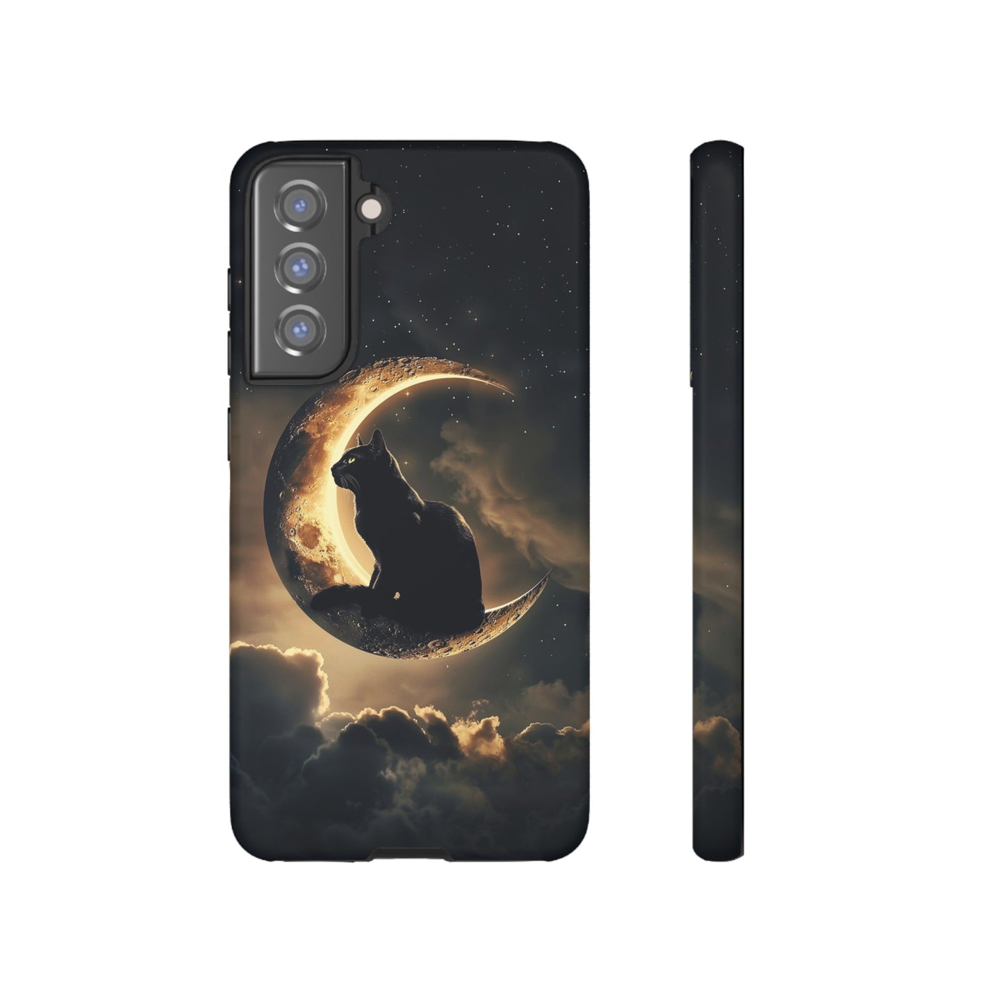 Black Cat on Crescent Moon Phone Case - Mystical Night Sky Design for iPhone, Samsung Galaxy, and Google Pixel Devices